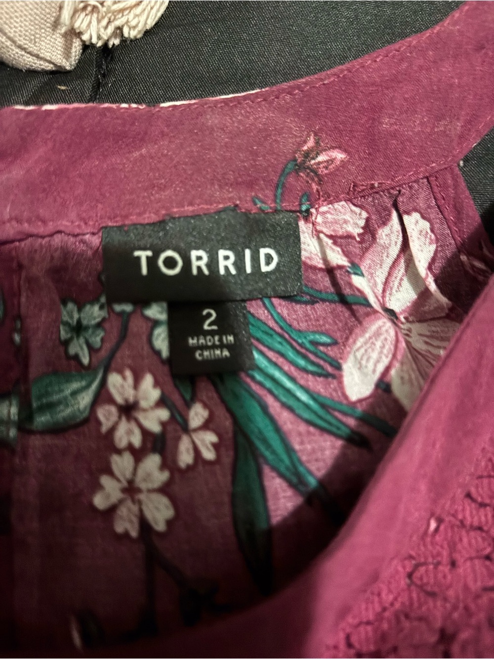 torrid Plum Floral Tank Top with Green Leaf Accents
